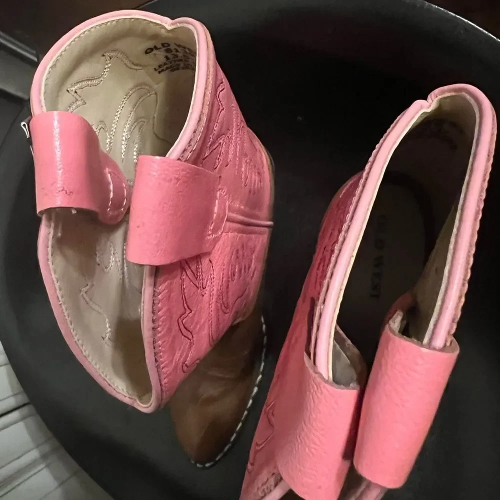 OLD WEST Girl's J Toe Tan Canyon/Pink Western Boot (8139) Sz 13.5